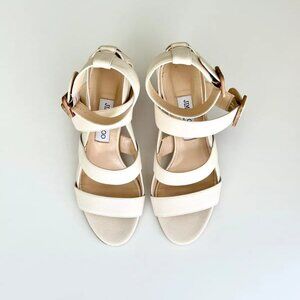 JIMMY CHOO Strappy Leather Ankle Strap Block Heel Sandals in Ivory Size 38 US 8